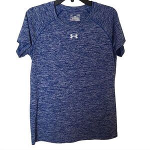 UA Women's Under Armour Heatgear Loose Shirt Small Blue Gray Space Dye Athletic